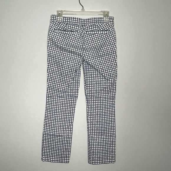 Tory Burch Crop Ankle Pants Blue Haven Canvas White Check Grid Side Zip Size 26 - Picture 5 of 9